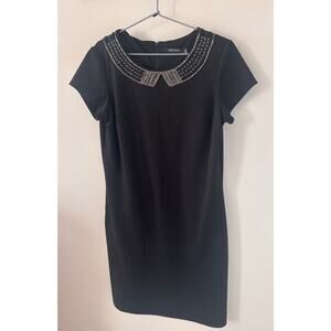 Ellen Tracy black cocktail dress with rhinestones at collar - size 10